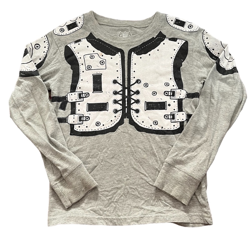 Wes and Willy Youth Size 5 Long Sleeve Grey & White Football Shoulder Pad Shirt